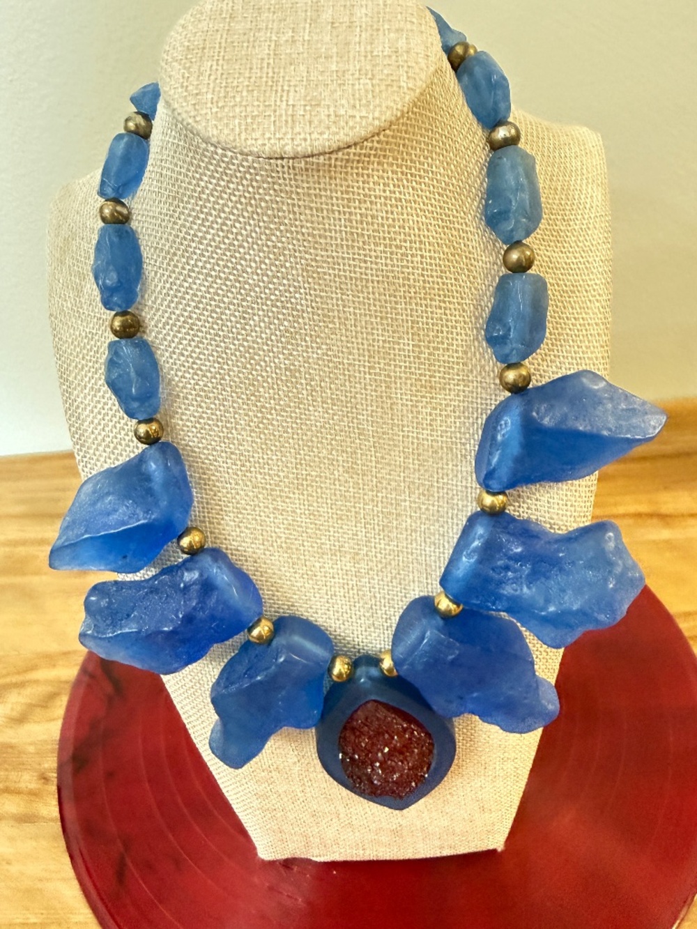 Chunky Red and Blue Artisan Statement Necklace USA Celebration Patriotic